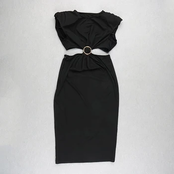 TWOTWINSTYLE Votlih Iz Elastična Črna Obleka Za Ženske O Vratu Kratek Rokav Visoko Pasu Seksi Večerne Obleke Ženska Moda Nova