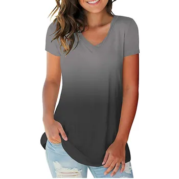 Ženska Majica Ženska Moda Plus Velikost Gradient Barve Proti-vrat Kratek Rokav Topsplus Velikosti T-shirt ženska Oblačila Camiseta #s
