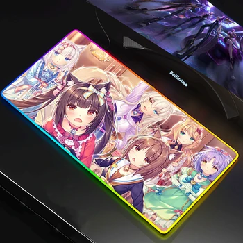 Chocola Nekopara Japonske Anime Dekle RGB Mouse Pad Mousepad Alfombrilla Gaming Tipkovnica Desk Preprogo Igra Gume, ki Ne drsijo Miško Mat