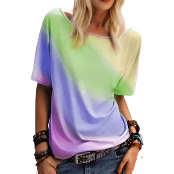 2021 Poletje Nove Modne Ženske, Kratek Rokav, O-Vratu Rainbow Barva za Tiskanje Športna T Majica 5XL Plus Velikost Vrhovi
