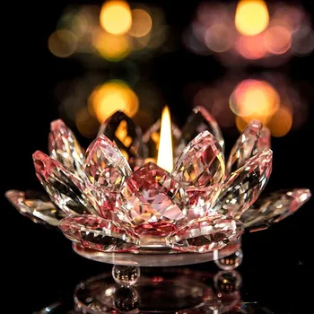 Novo 7 Barvah Kristalno Steklo Lotus Flower Sveča Čaj Luči Imetnik Budistični Svečnik Doma Svetlobe Držalo Orodij