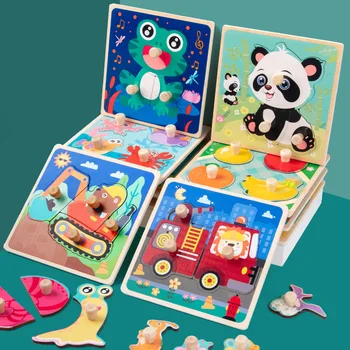 Nova Roko Zgrabi Odbor Puzzle Lesene Igrače za Otroke, Risanka Živali, Sadja, Lesa Jigsaw Otroci Baby Začetku Izobraževalne Učenje Igrače