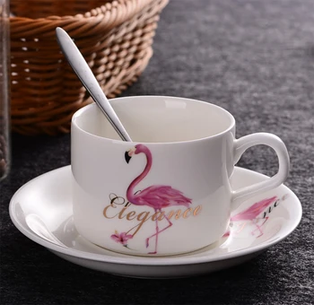 HOMIE Handpainted Zlato Flamingo Skodelice wiht Železnica,Marmorja Kavo iz Porcelana Keramični Vrč Čaja, Mleka, Skodelico Damo Nežno dekle Natisnjeni Darilo