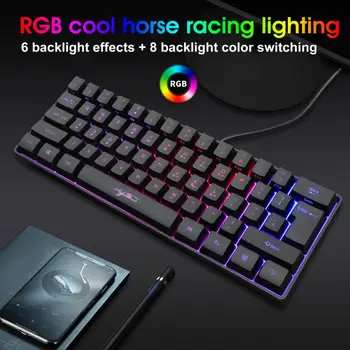 2021 Novo Gaming Tipkovnica 61-ključ Mini Tipkovnica RGB Razsvetljavo Več Bližnjic Kombinacije tipk ABS Dva-barve za Injiciranje