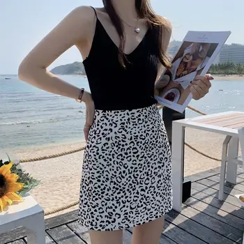 Poletje Novo Leopard Tiskanja Paket Hip A-line Krila za Ženske 2021 Novi korejski Slim Krilo Joker Visoko Pasu Hip Seksi Mini Krilo