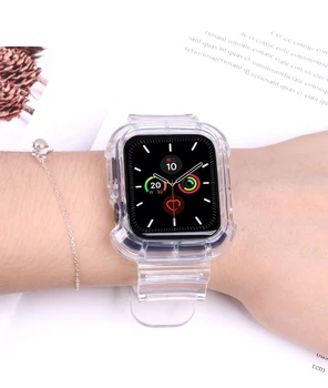 Prosojni Trak za Apple Watch Band 44 mm 40 mm iWatch 42mm 38 mm Silikonski watchband+primeru Zapestnica apple gledati serije 6 se 5 4 3