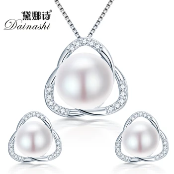 Dainashi Preprosto in elegantno 925 sterling srebro naravnih sladkovodnih biser nakit set obesek&ogrlica in uhani Z AAA Nakit