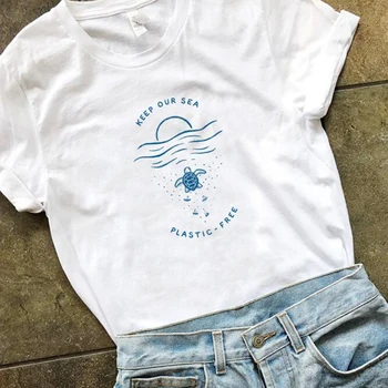 Ohraniti Naše Morje Plastični Prosto Grafični Tees Ženske Shrani Želva Hipster T-shirt Ulične Smešno Tshirt Bombaž Tumblr Vrhovi Dropshipping