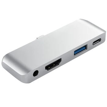 4 V 1 USB C Vozlišče Tipa C Do HDMI 4K USB 3.0 Tip-C 3.5 mm Audio Jack Adapter Podpira 18W Hitro Polnjenje Tip-C Hub