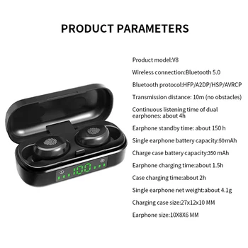 Bluetooth V5.0 Brezžične Slušalke Tws Šport Čepkov Glasbo, Slušalke Stereo Slušalke Z Mikrofonom Čepi Šport Nepremočljiva