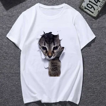 T-shirt Očarala 3D mačka Tiskanja Priložnostne Harajuku Ženske T Shirt 2019 Novo Poletje Kratek rokav 0-vrat Estetske T Shirt Femme oblačila