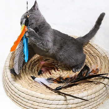 Mačja Igrača Interaktivni Mačka Teaser Nastavite Zložljive Ribiško Palico Palico Igrača In 5 Nadomestno Pero Igrača za Mačke mucek