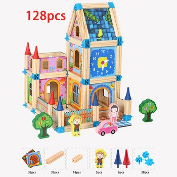 298Pcs Fant je hiša gradnikov sestavljanke igrače za fante in dekleta 3D sestavljanke, uganke z leseno izobraževalne igrače za otroški